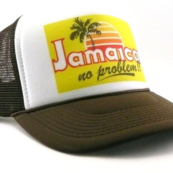 Jamaica "No Problem" Trucker Hat - Brown Mesh Snapback - New Vintage Style Cap - Picture 2 of 3